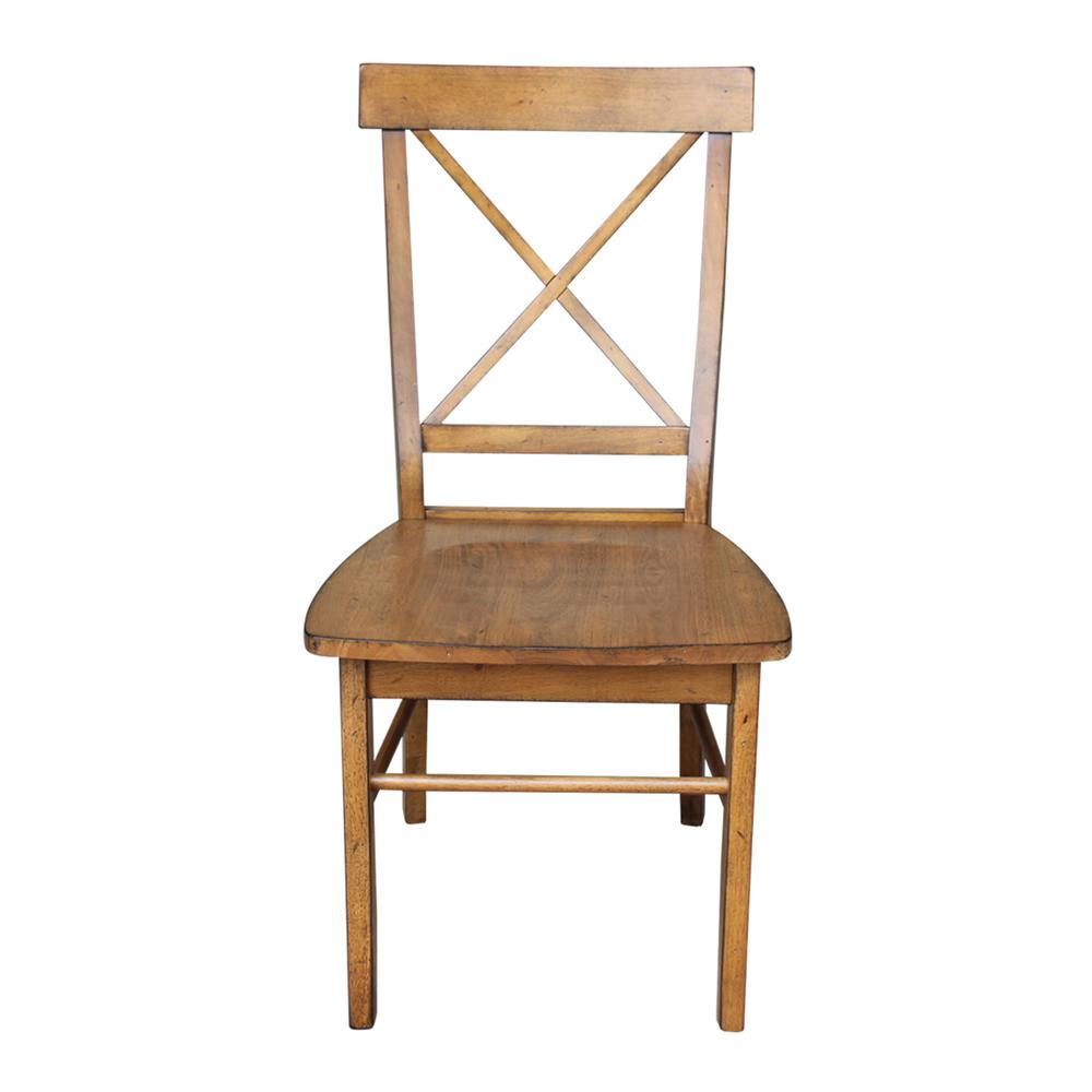 Set of Two X-Back Chairs  with Solid Wood Seats , Pecan. Picture 3
