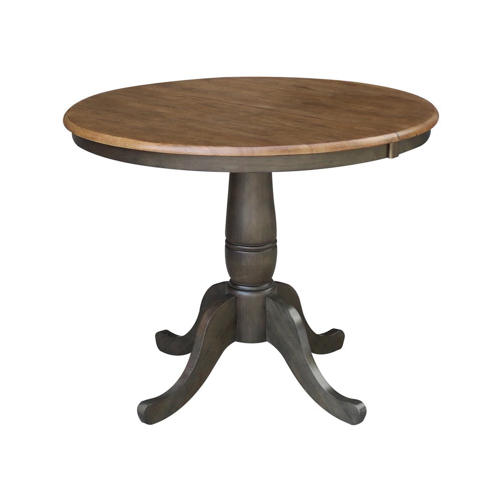 36" Round Extension Dining Table with Leaf and 2 Madrid Ladderback Chairs - 3 Piece Dining Set, Hickory/Washed coal. Picture 3