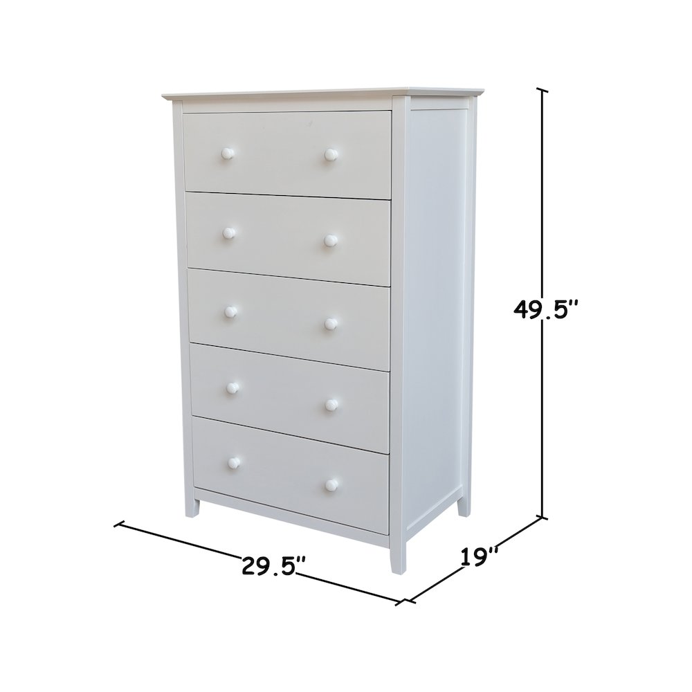Solid Wood Bedroom Dresser/Chest with 5 Drawers, White. Picture 6
