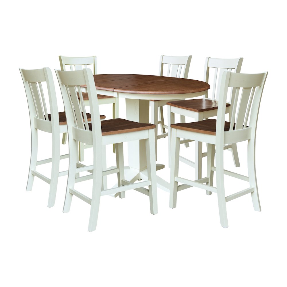36" Round Extension Table with 6 Counter Height Stools. Picture 1