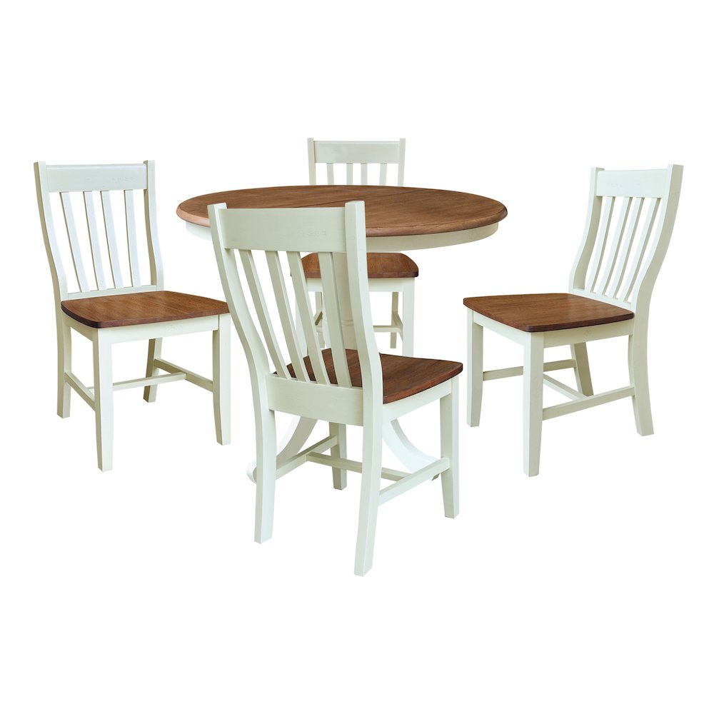 36" Round Extension Dining Table With 4 Cafe Dining Chairs. Picture 1