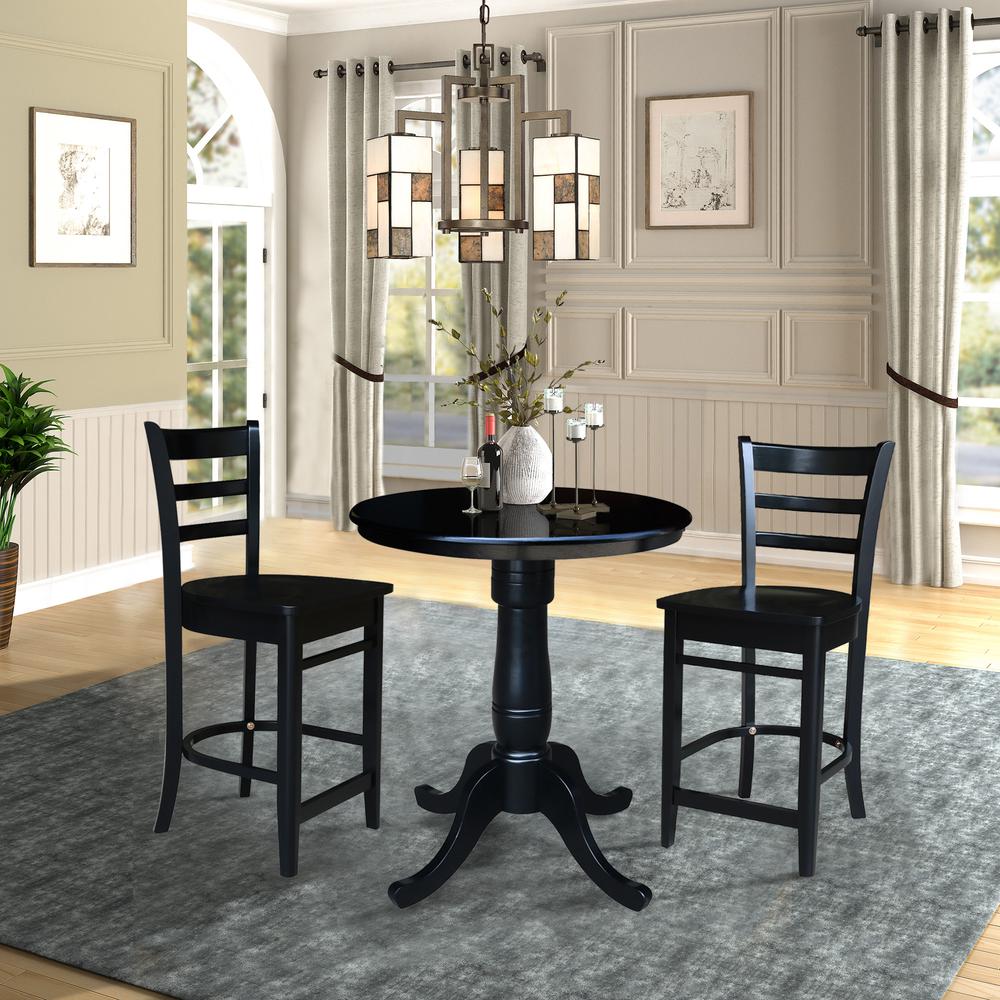 30" Round Pedestal Counter Height Table with 2 Emily Counter Height Stools. Picture 1