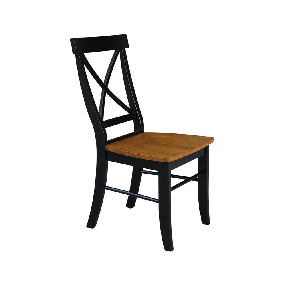 Set of Two X-Back Chairs  with Solid Wood Seats , Black/Cherry. Picture 5