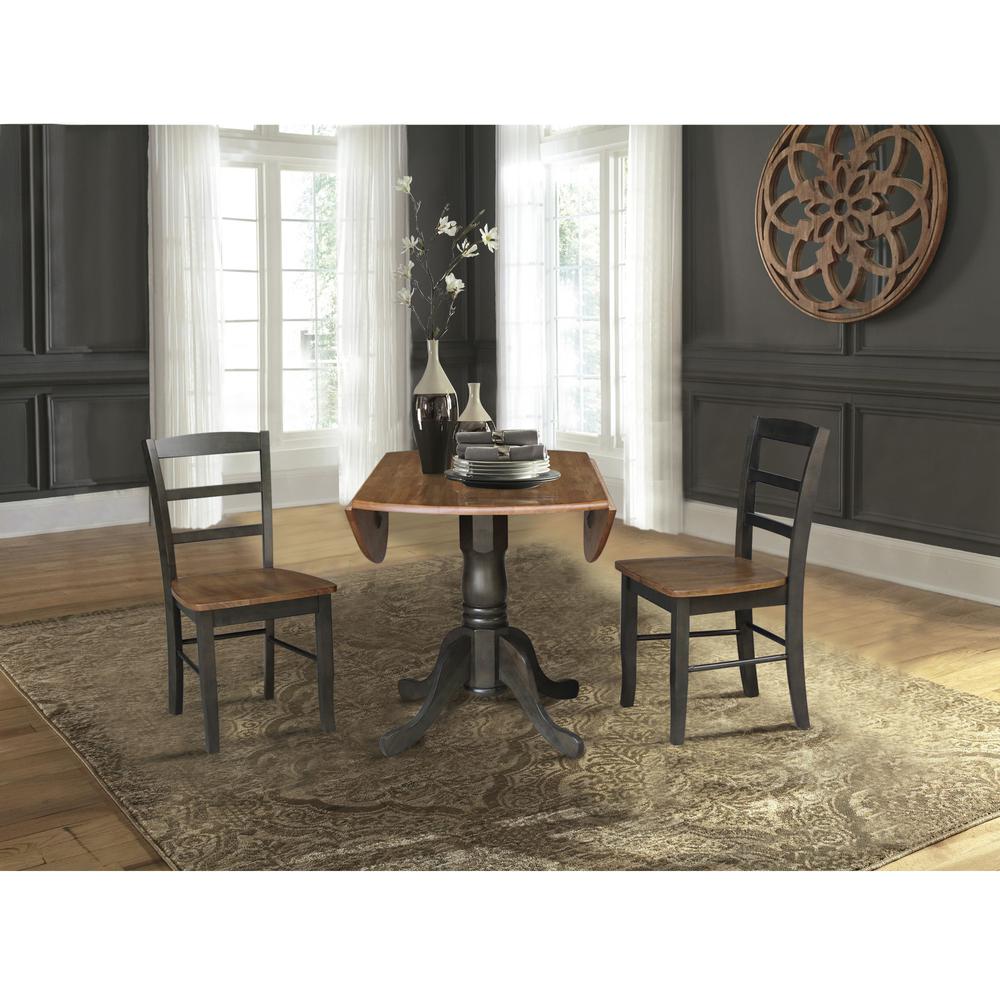 42" Dual Drop Leaf Pedestal Dining Table with 2 Madrid Ladderback Chairs. Picture 6