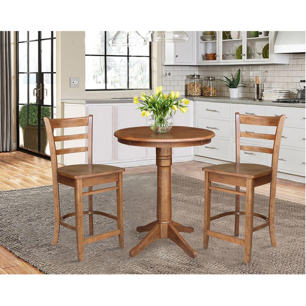 30" Round Top Pedestal Table with 2 Emily Counter Height Stools - 3 Piece Set. Picture 1