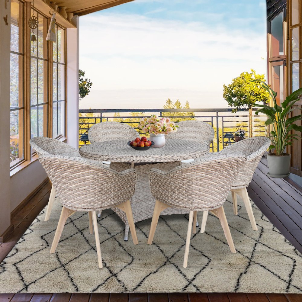 Outdoor 7 Piece Wicker Patio Furniture Set with a Round Table and 6 Chairs. Picture 10