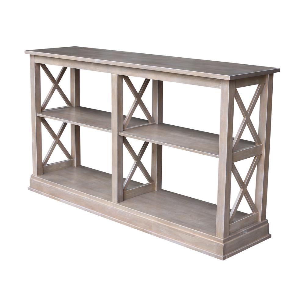 Hampton Sofa Server Table With Shelves, Washed Gray Taupe. Picture 1