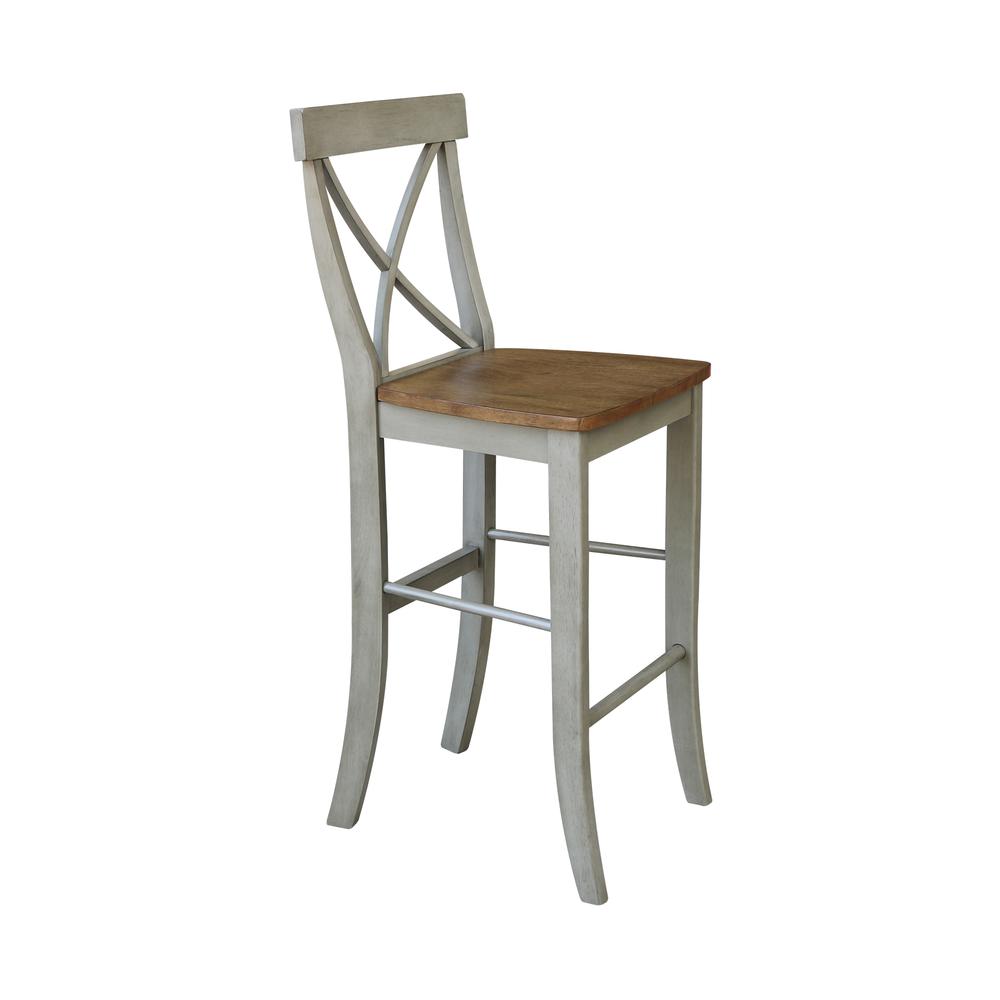 X-back Barheight Stool - 30" Seat Height, Hickory/Stone. Picture 4