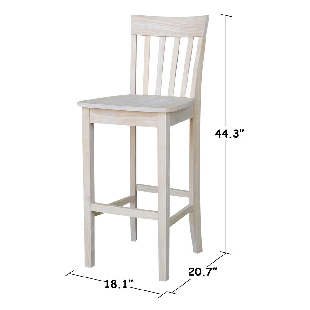 Slatback Bar height Stool - 30" Seat Height, Unfinished. Picture 11