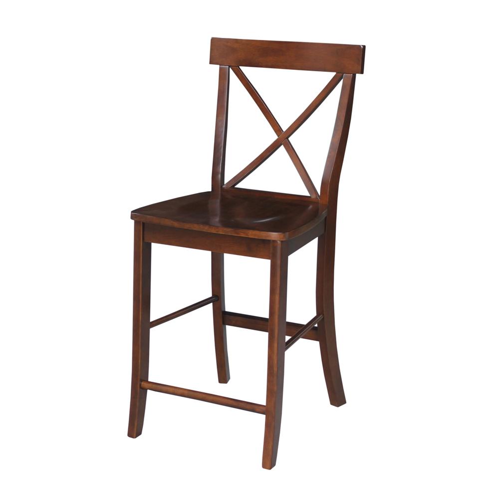 X-Back Counter height Stool - 24" Seat Height, Espresso. Picture 1
