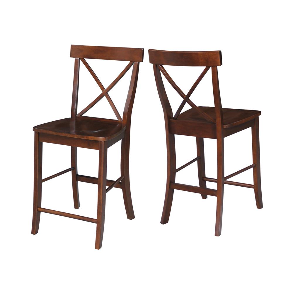 X-Back Counter height Stool - 24" Seat Height, Espresso. Picture 2