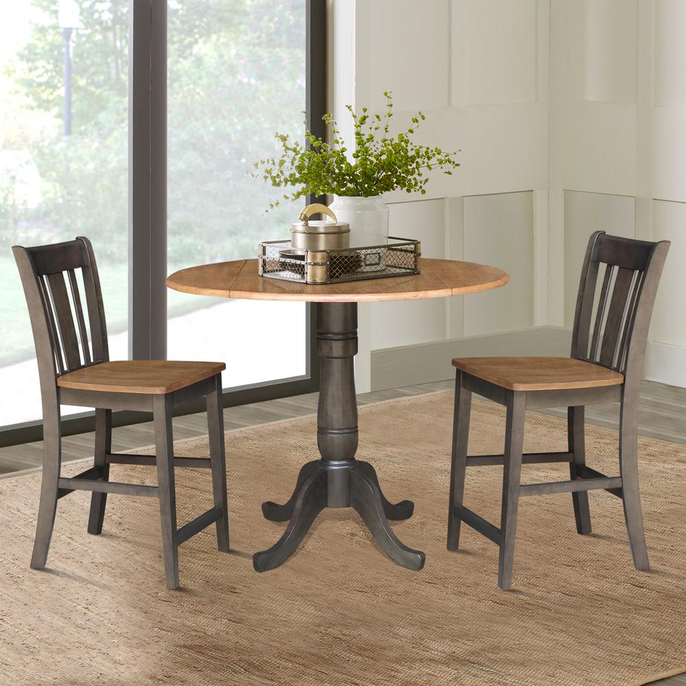 42 in. Round Dual Drop Leaf Counter Height Dining Table with 2 Splatback Stools. Picture 2