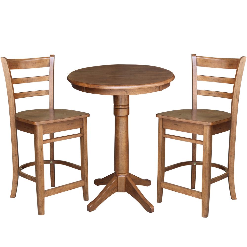 30" Round Top Pedestal Table with 2 Emily Counter Height Stools - 3 Piece Set. Picture 2