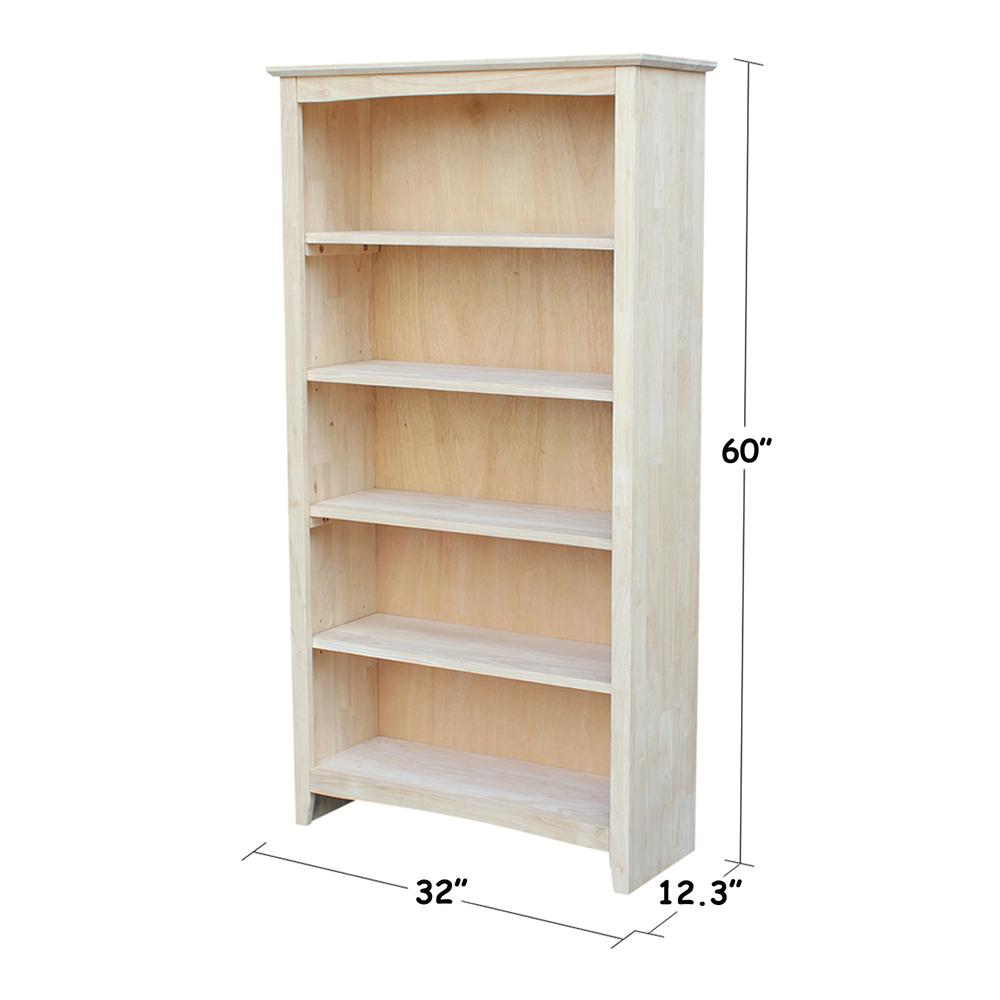 Shaker Bookcase - 60"H, Unfinished. Picture 2