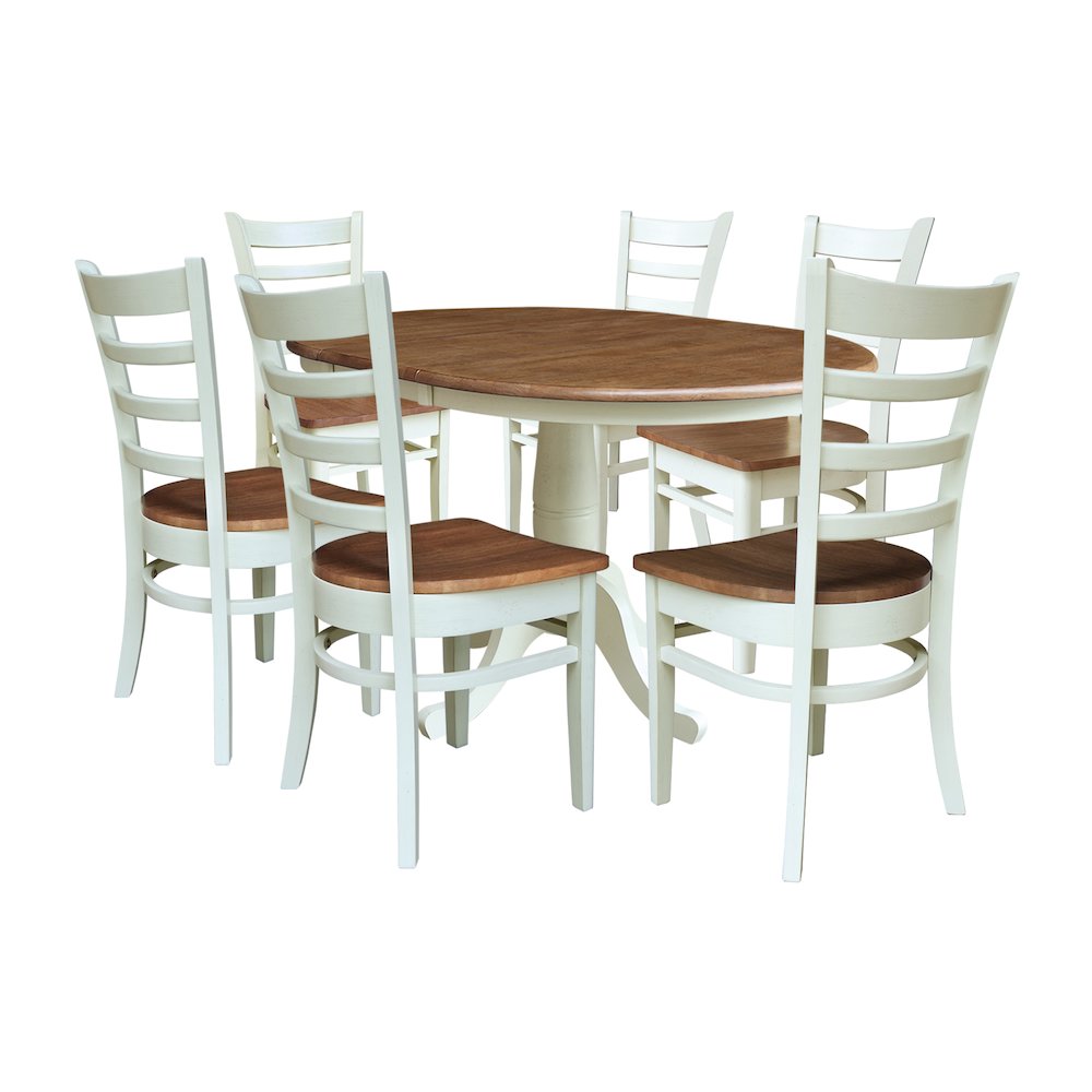 36" Round Top Pedestal Extention Table with 12" Leaf and 6 Dining Chairs. Picture 1