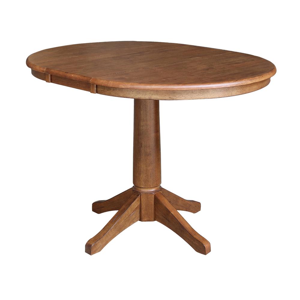 36" Round Extension Dining Table with Leaf and 4 Madrid Ladderback Chairs - 5 Piece Dining Set, Distressed Oak. Picture 3