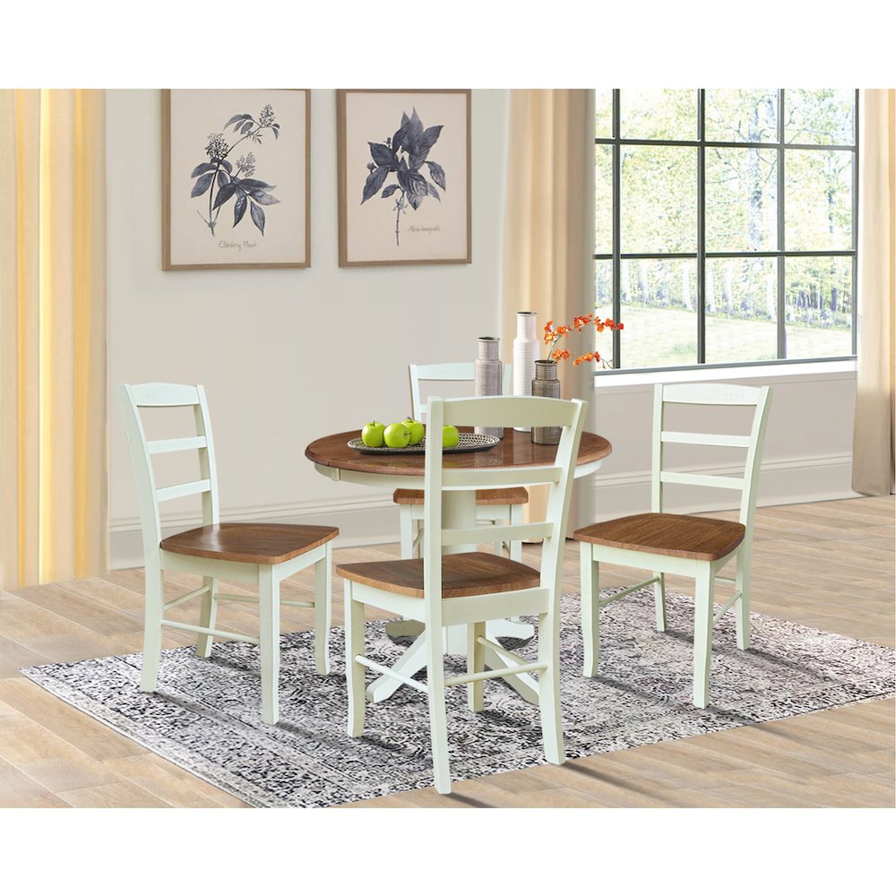 36" Round Extension Dining Table with 12" Leaf and 4 Dining Chairs. Picture 4