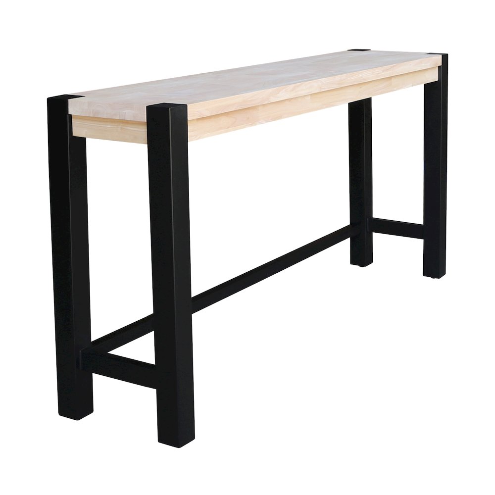 Solid Wood Tall Accent Table with Iron Legs and Four Stools. Picture 2