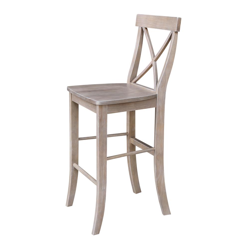 X-Back Bar height Stool - 30" Seat Height, Washed Gray Taupe. Picture 4