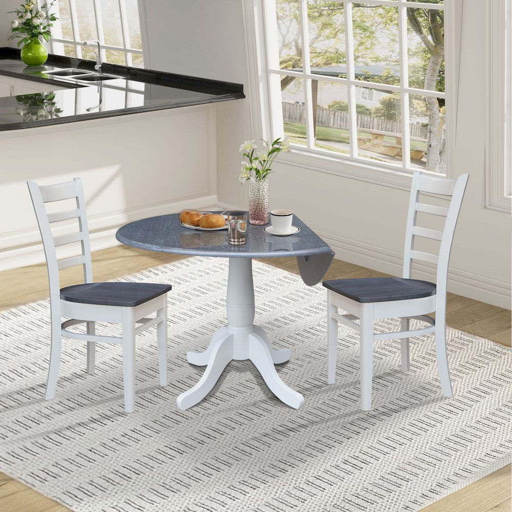 42" Round Top Dual Drop Leaf Pedestal Table with 2 Dining Chairs. Picture 4