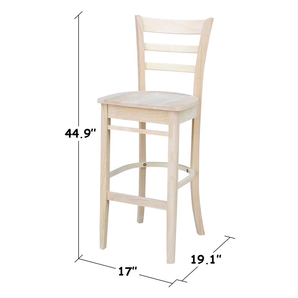 Emily Bar height Stool - 30" Seat Height, Unfinished. Picture 6