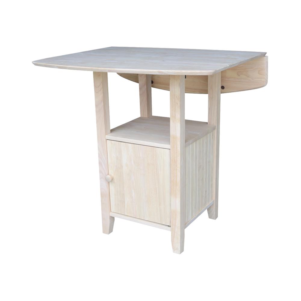 Dual Drop Leaf Bistro Table - Bar Height - With Storage, Unfinished. Picture 3