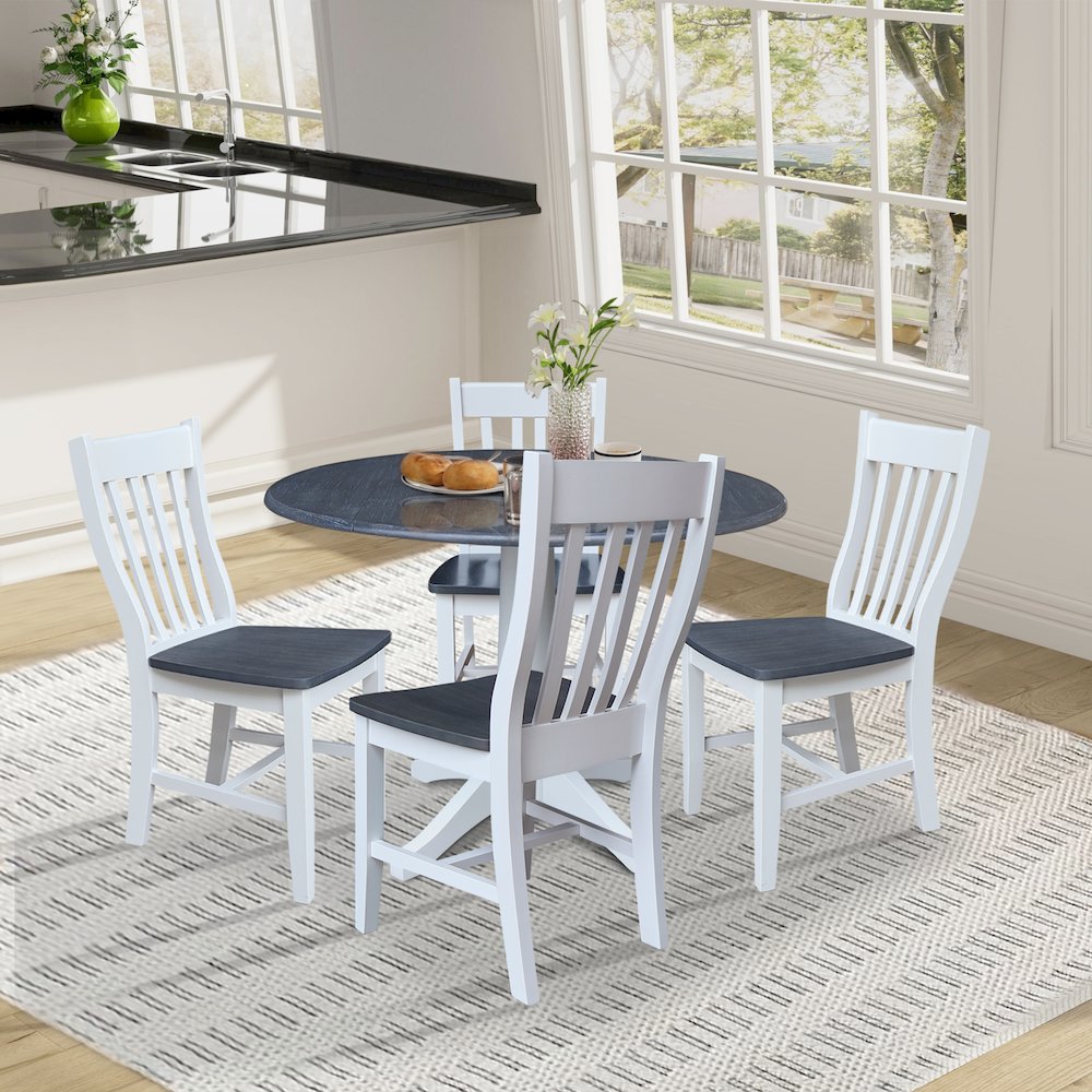 42" Round Top Dual Drop Leaf Pedestal Table with 4 Dining Chairs. Picture 4