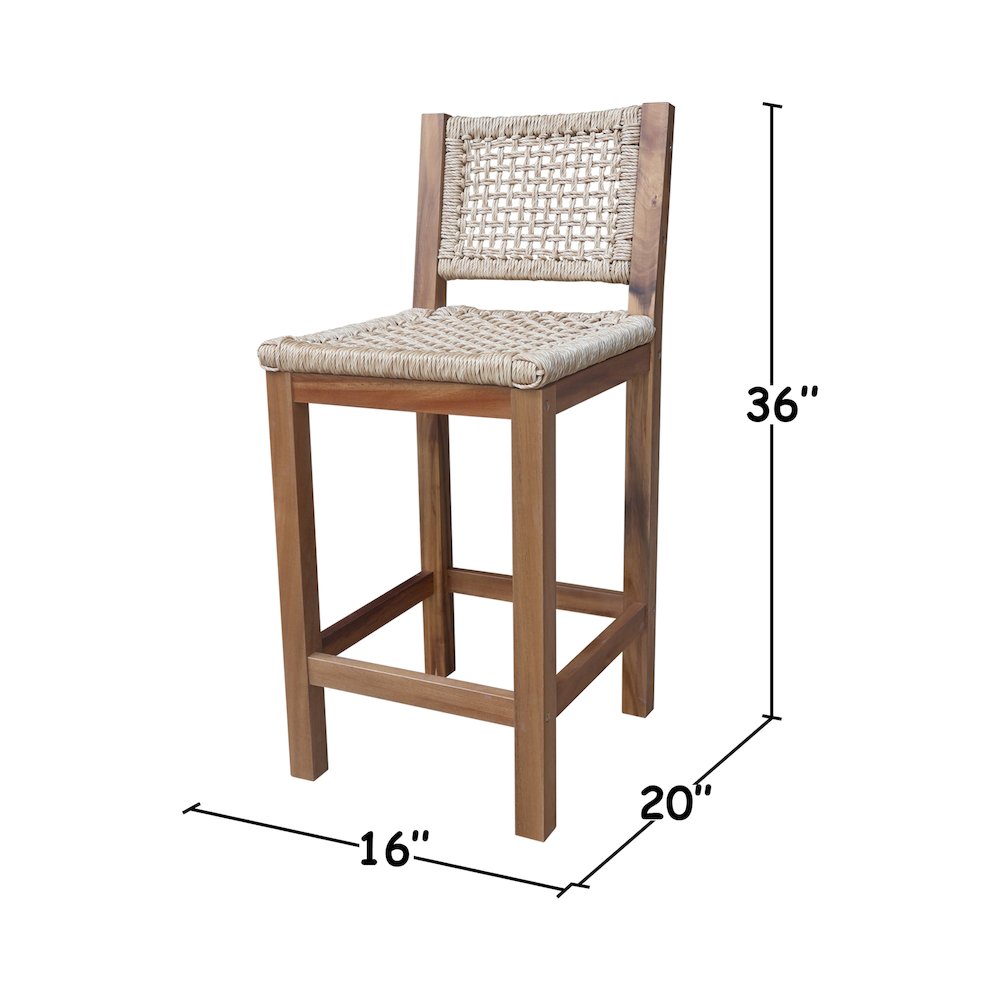Outdoor Set of Two Stool with Wicker Seats and Back. Picture 9