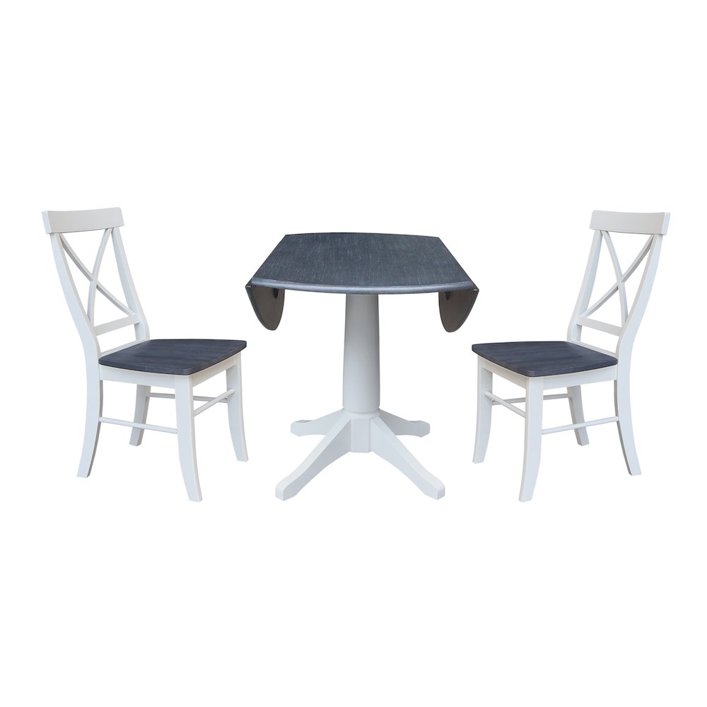 42" Round Top Dual Drop Leaf Pedestal Table with 2 Dining Chairs. Picture 3
