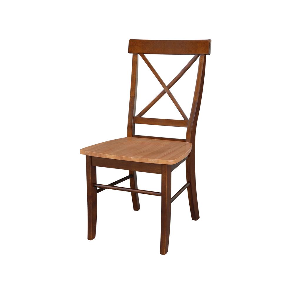 Set of Two X-Back Chairs  with Solid Wood Seats , Cinnamon/Espresso. Picture 1