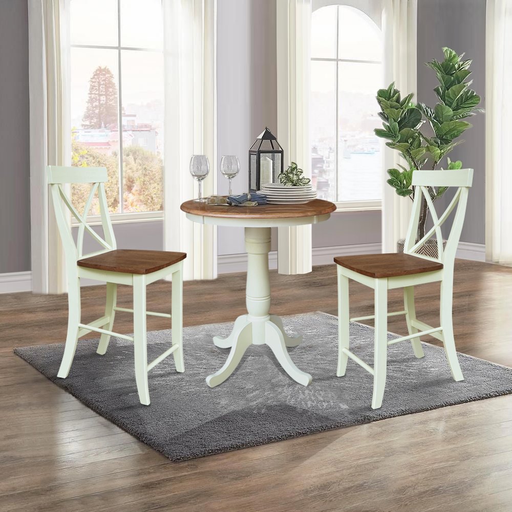 30" Round Pedestal Counter Height Table with 2 Counter Height Stools. Picture 4