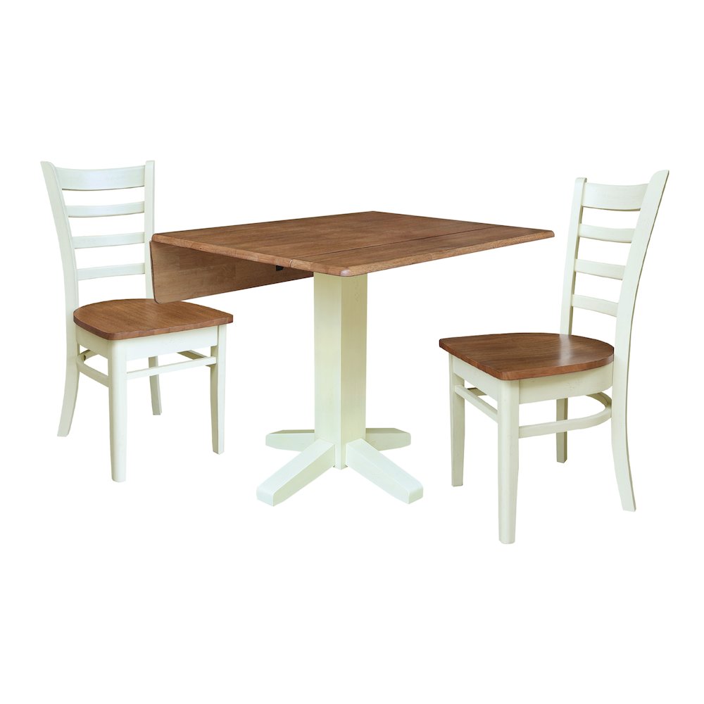 36" Square Dual Drop Leaf Dining Table with Two Chairs. Picture 3