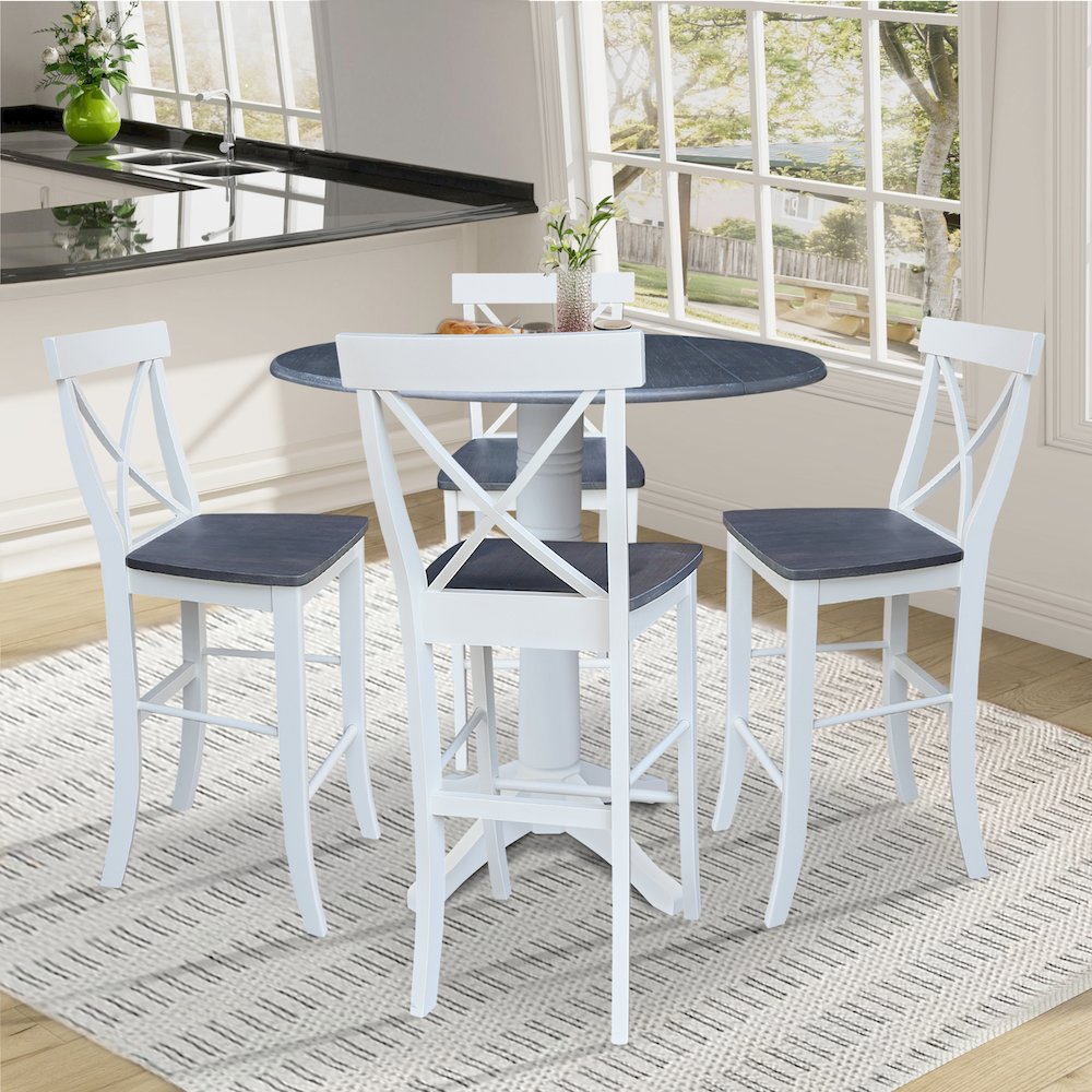 42" Round Top Dual Drop Leaf Pedestal Table with 4 Stools. Picture 4