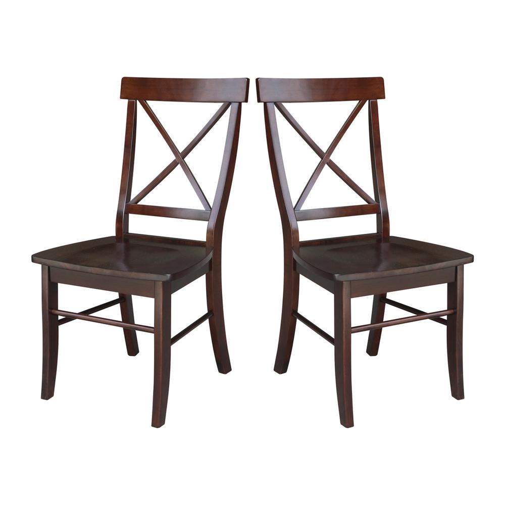Set of Two X-Back Chairs  with Solid Wood Seats , Rich Mocha. Picture 4