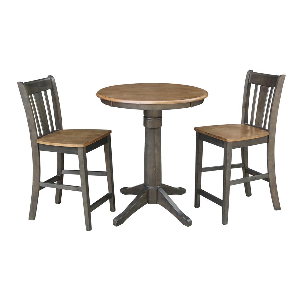 30" Round Pedestal Gathering Height Table With 2 San Remo Counter Height Stools. Picture 1