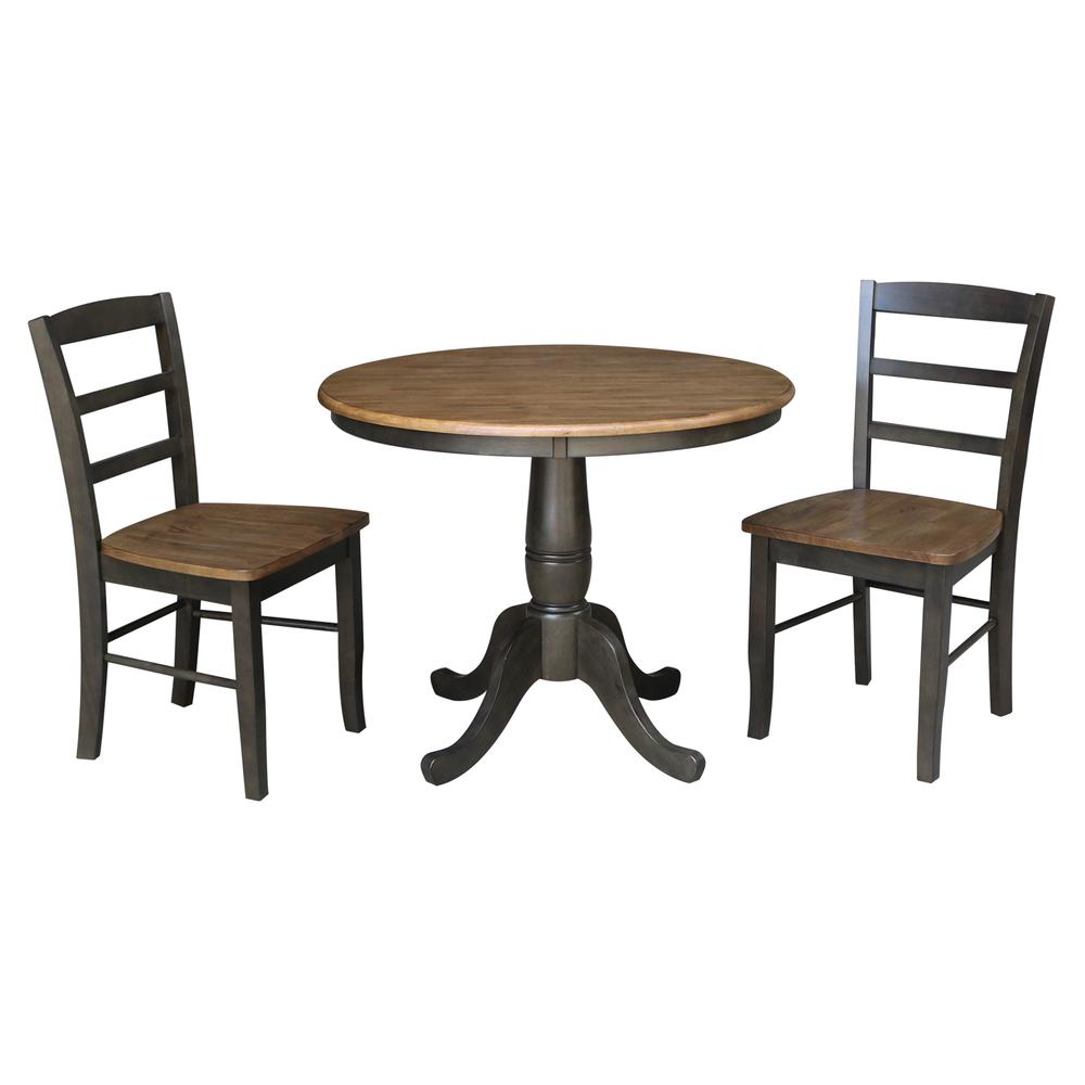 36" Round Pedestal Dining Table with 2 Madrid Ladderback Chairs. Picture 2