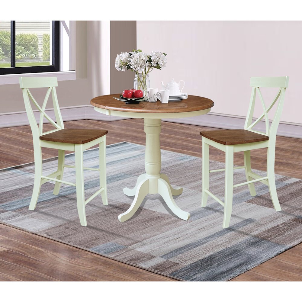 36" Round Extension Dining Table with 2 Counter Height Stools. Picture 4