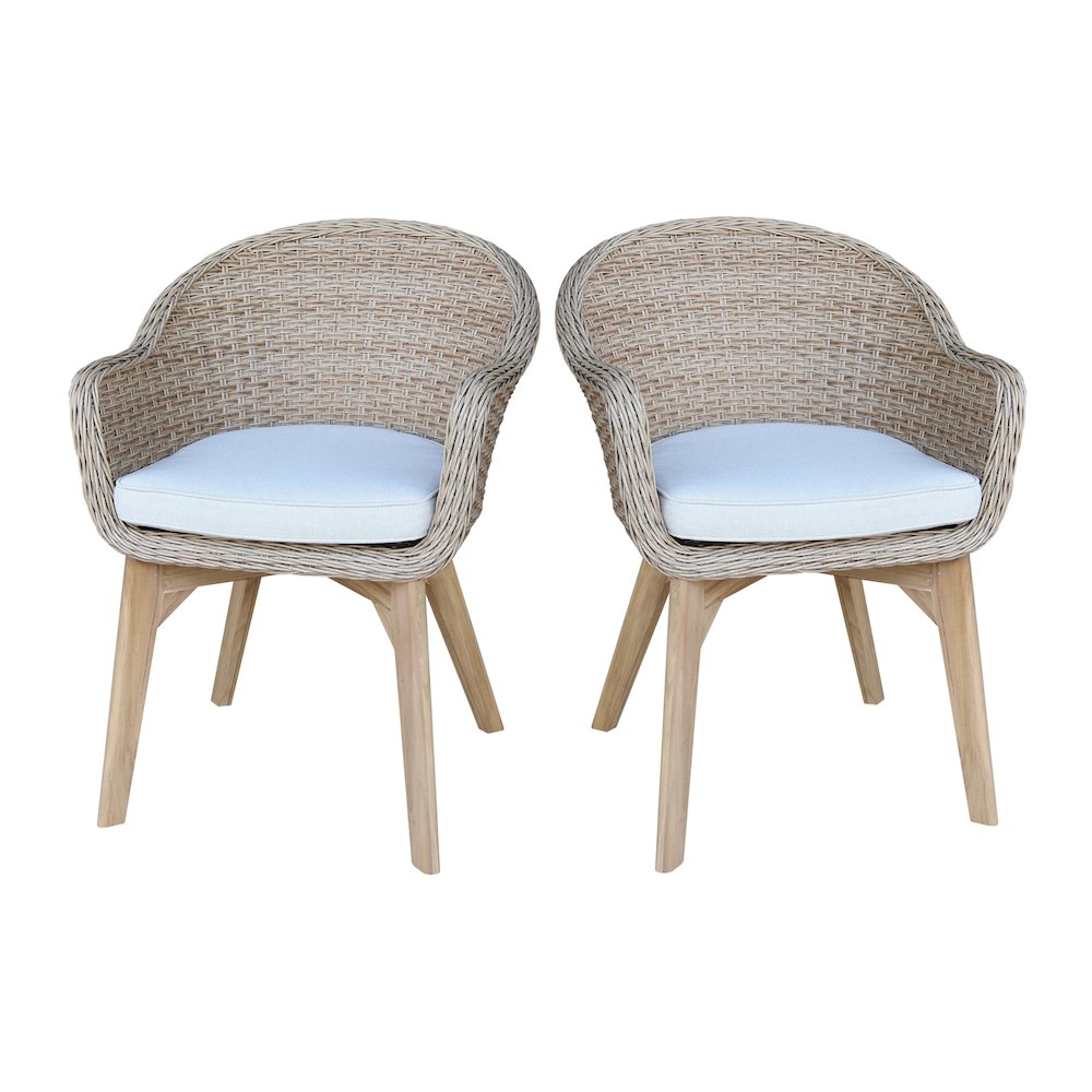Outdoor Set of Two Wicker Dining Chairs with Cusions, Natural. Picture 1