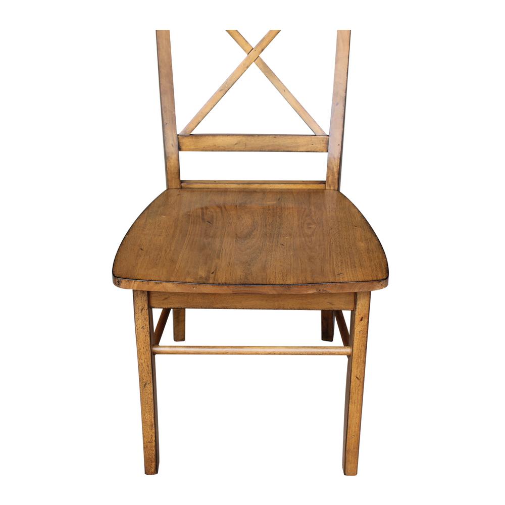 Set of Two X-Back Chairs  with Solid Wood Seats , Pecan. Picture 11