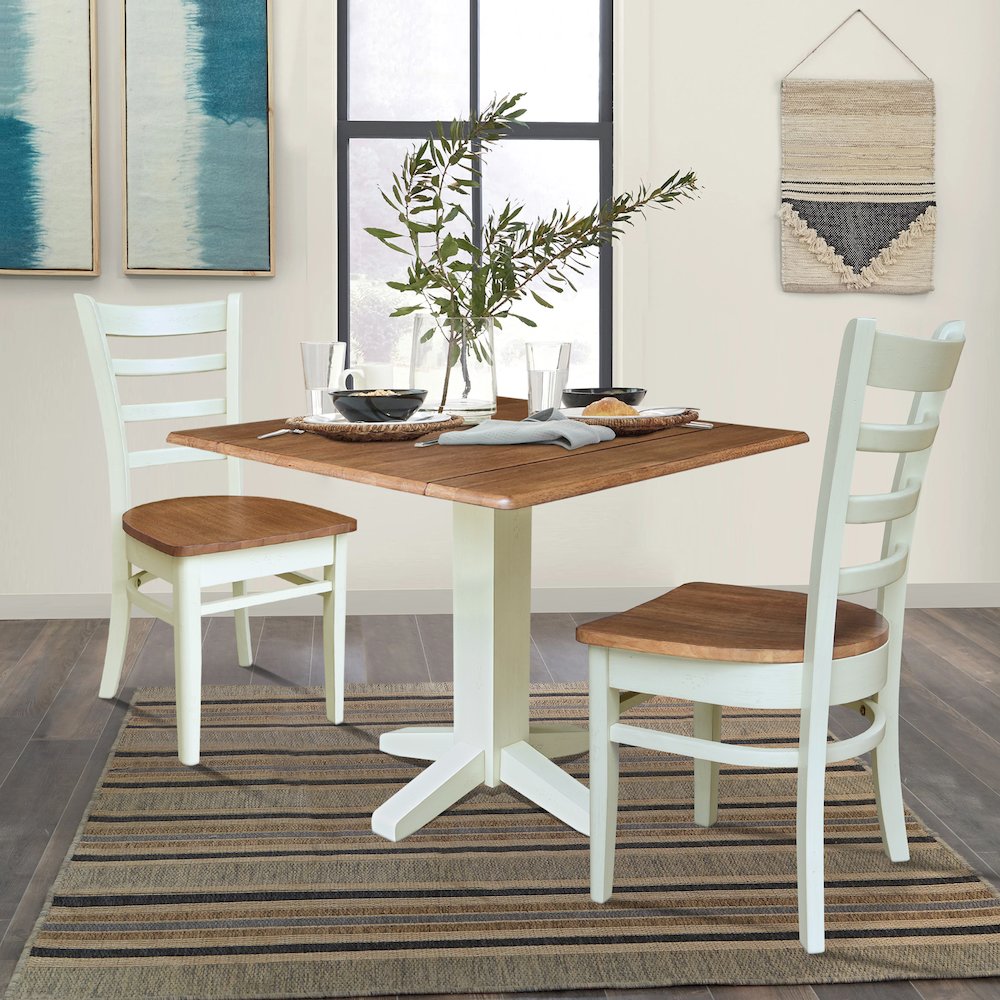 36" Square Dual Drop Leaf Dining Table with Two Chairs. Picture 6