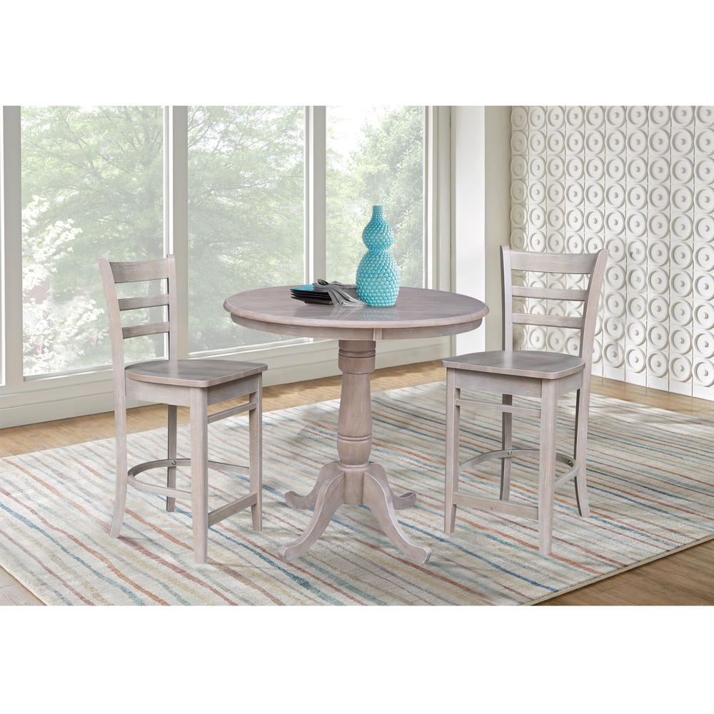 36" Round Pedestal Gathering Height Table with 2 Emily Counter Height Stools. Picture 1