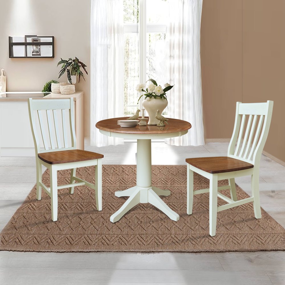 30" Solid Wood Round Pedestal Table with 2 Dining Chairs. Picture 4
