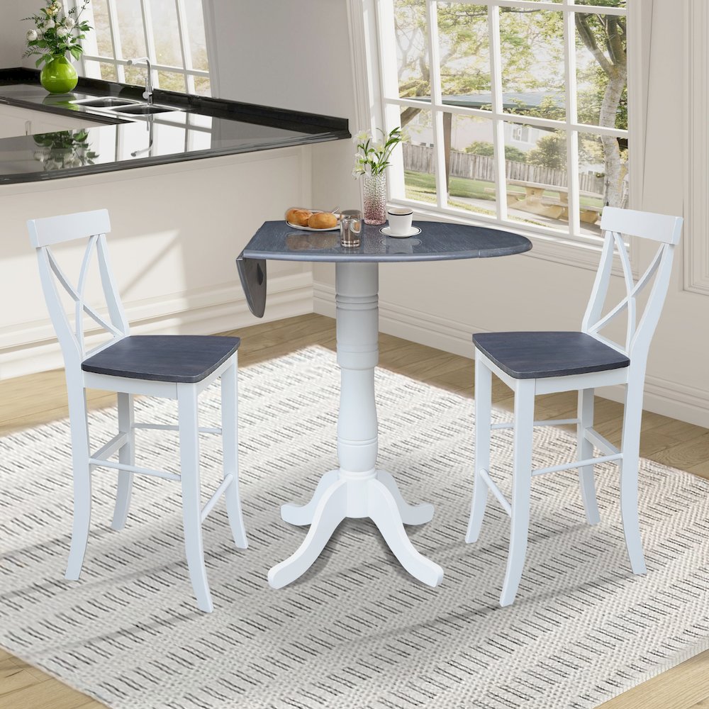 42" Round Pedestal Table with Two Bar Height Stools. Picture 6