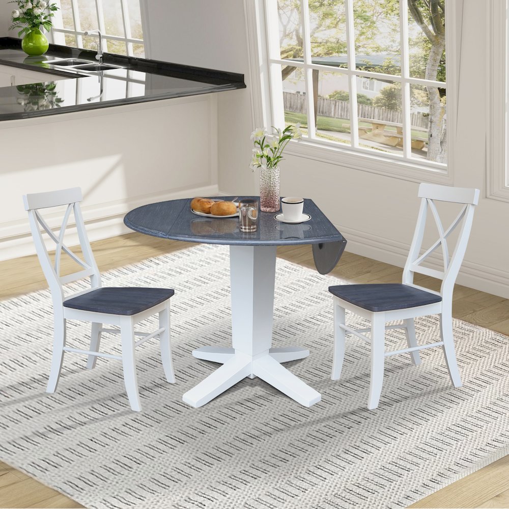 42" Round Drop Leaf Table with Two Dining Chairs. Picture 6