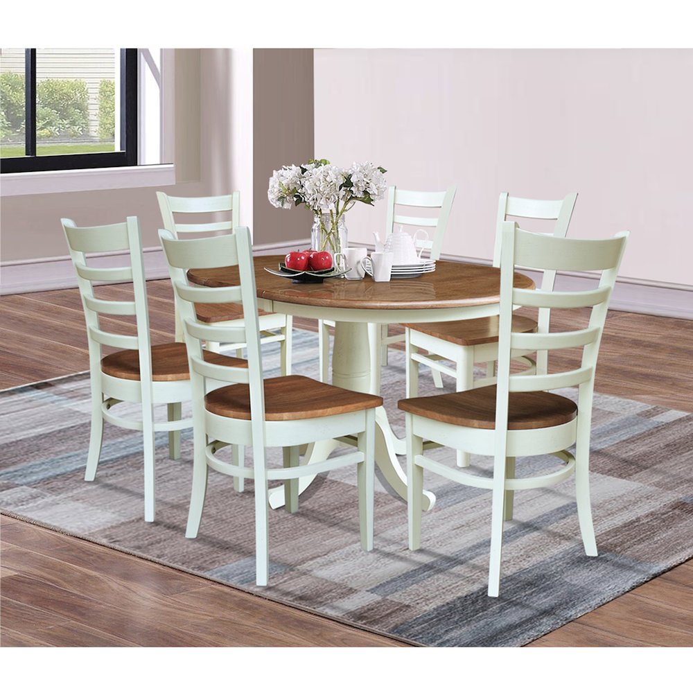 36" Round Top Pedestal Extention Table with 12" Leaf and 6 Dining Chairs. Picture 4