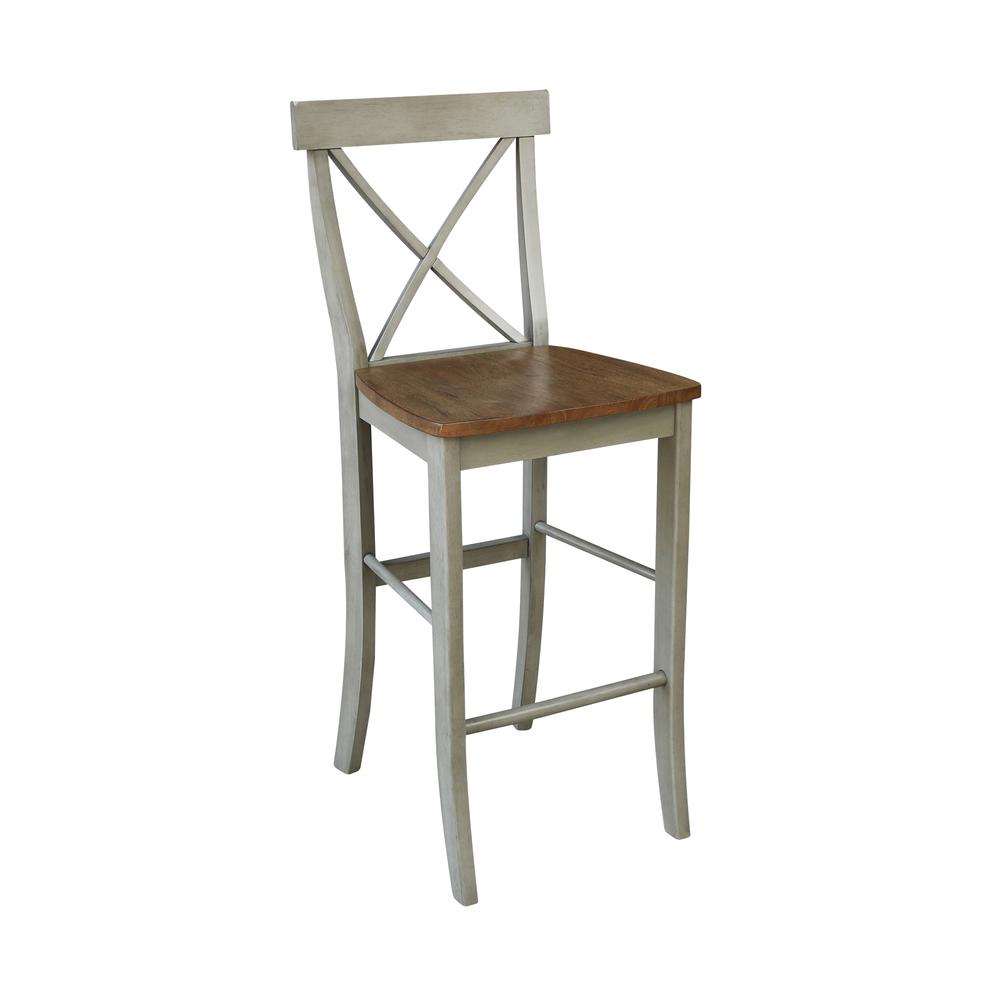 X-back Barheight Stool - 30" Seat Height, Hickory/Stone. Picture 7