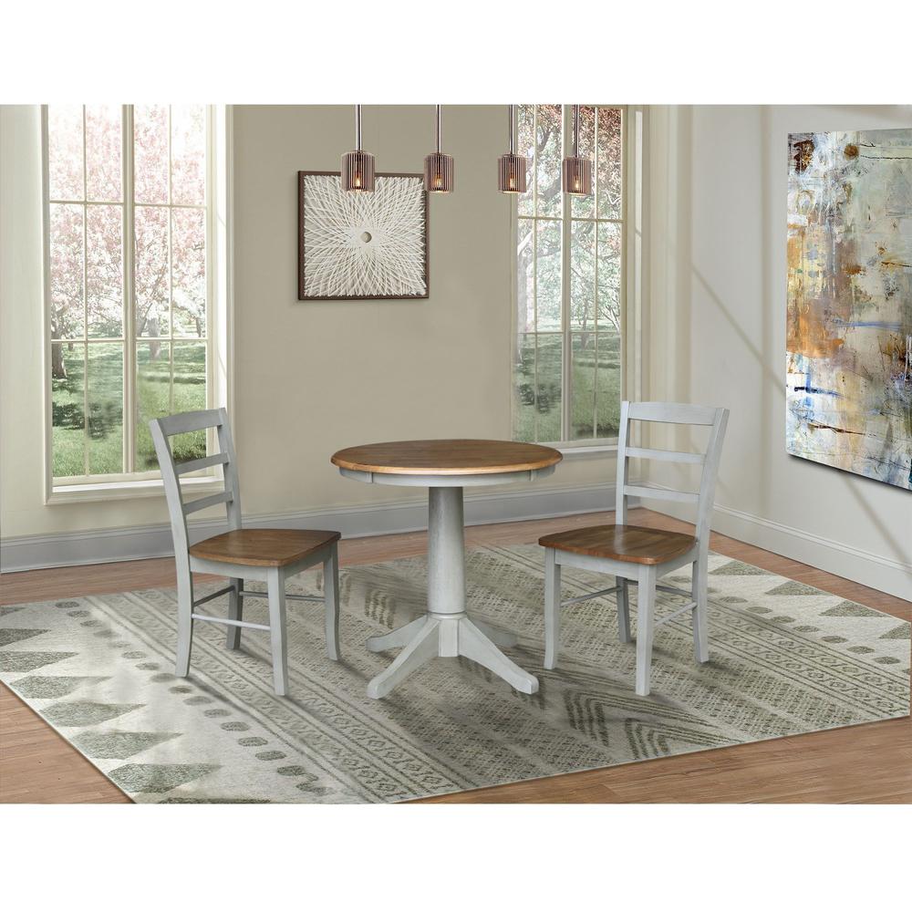 30" Round Top Pedestal Dining Table with 2 Madrid Ladderback Chairs. Picture 1
