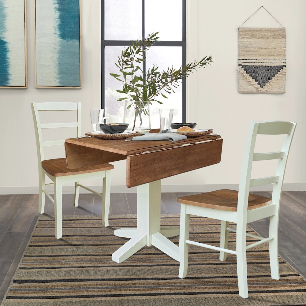 36" Round Drop Leaf Table with Two Dining Chairs. Picture 5