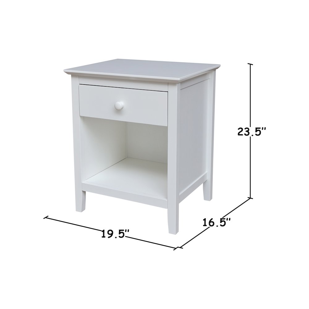 Solid Wood Nightstand with 1 Drawer, White. Picture 7