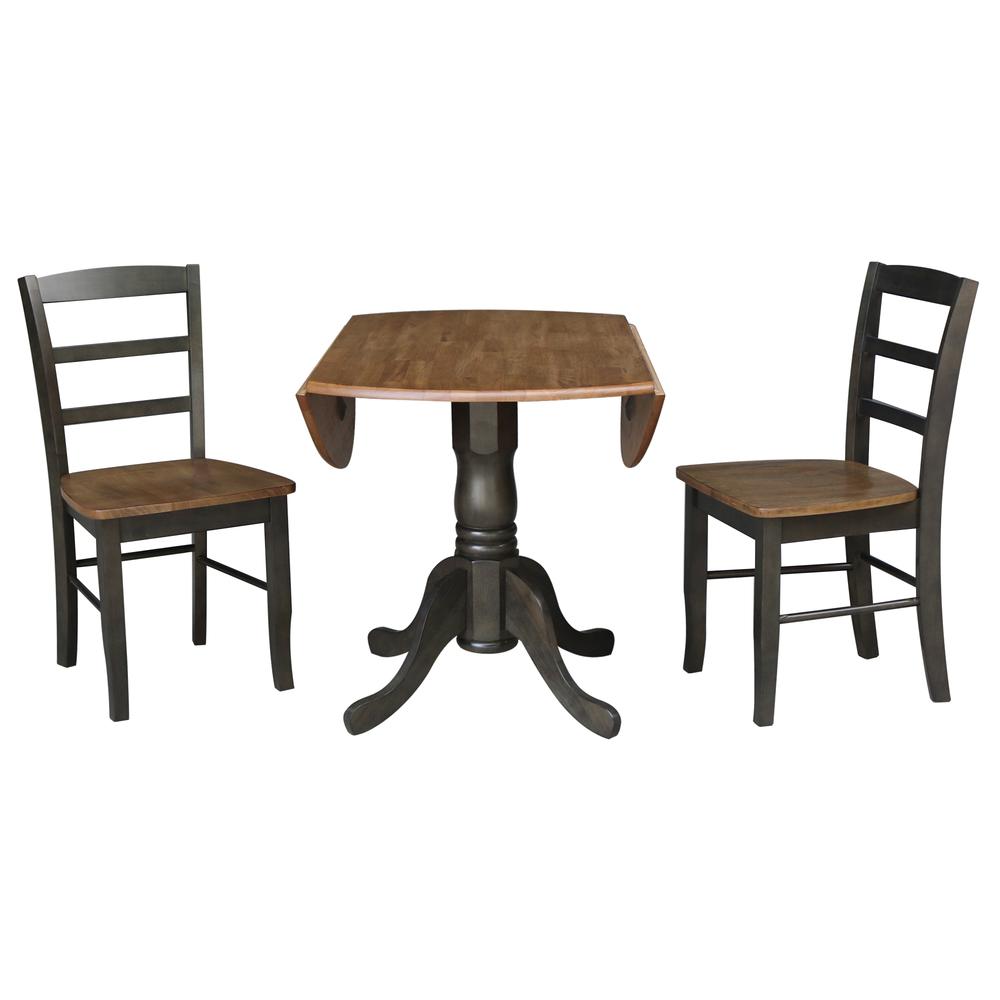 42" Dual Drop Leaf Pedestal Dining Table with 2 Madrid Ladderback Chairs. Picture 4